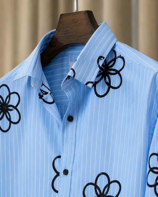 Men’s Sky Blue Floral Printed Full Sleeve Shirt