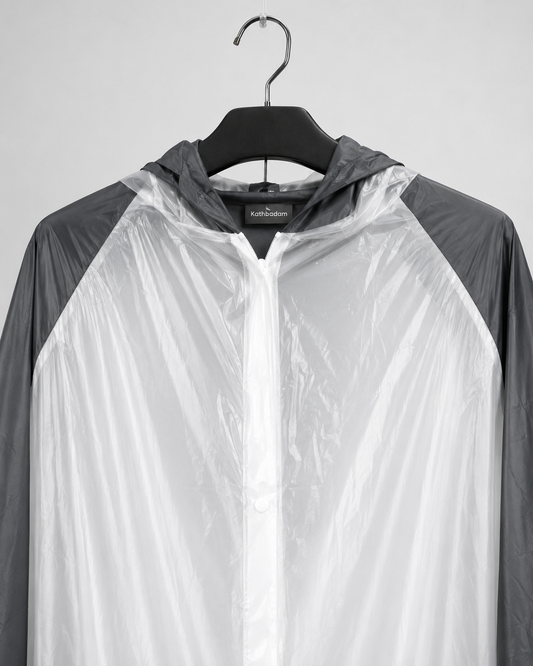 Transparent Hooded Rain Coat – Black & White
