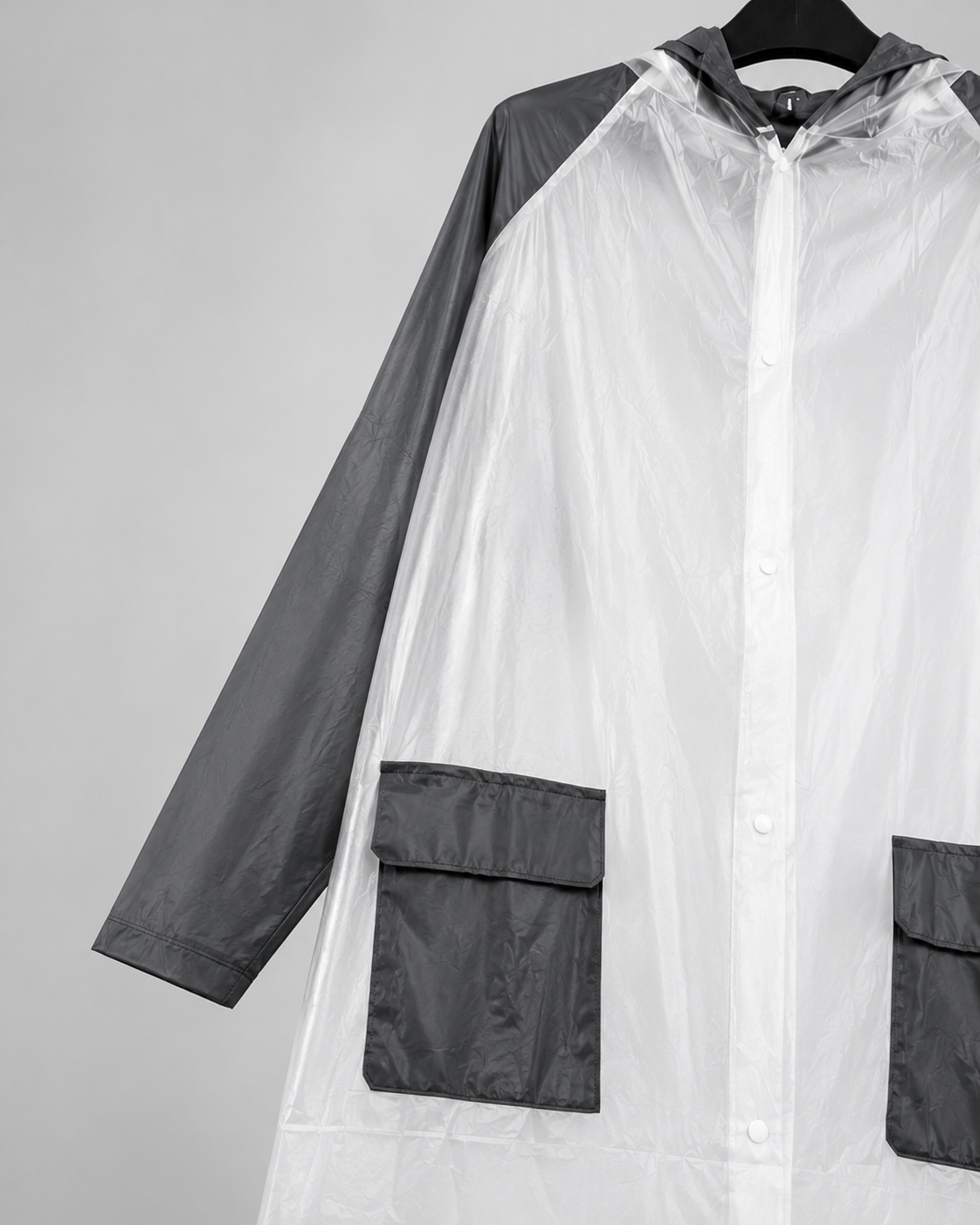 Transparent Hooded Rain Coat – Black & White
