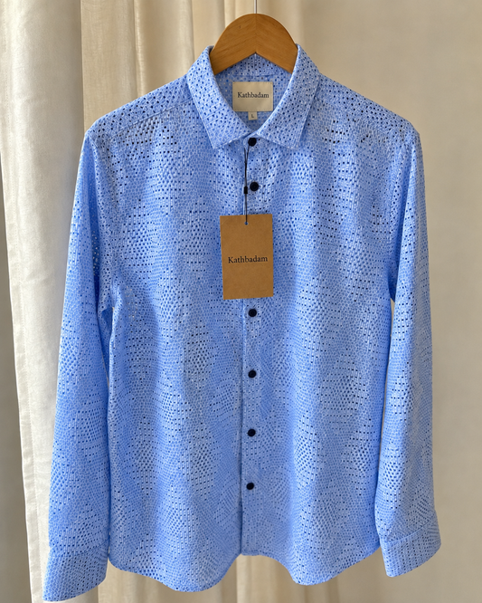 Men’s Sky Blue Textured Printed Full Sleeve Shirt