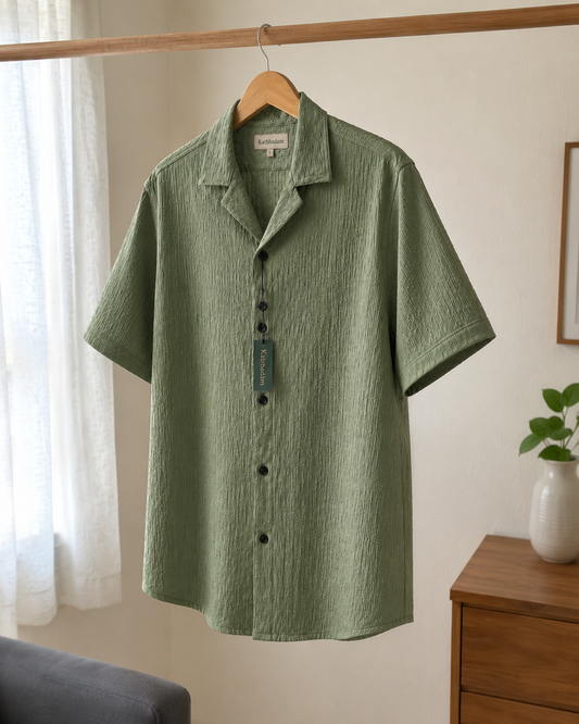Men’s Sage Green Textured Short Sleeve Shirt