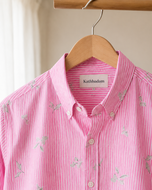 Men’s Striped Floral Printed Full Sleeve Shirt