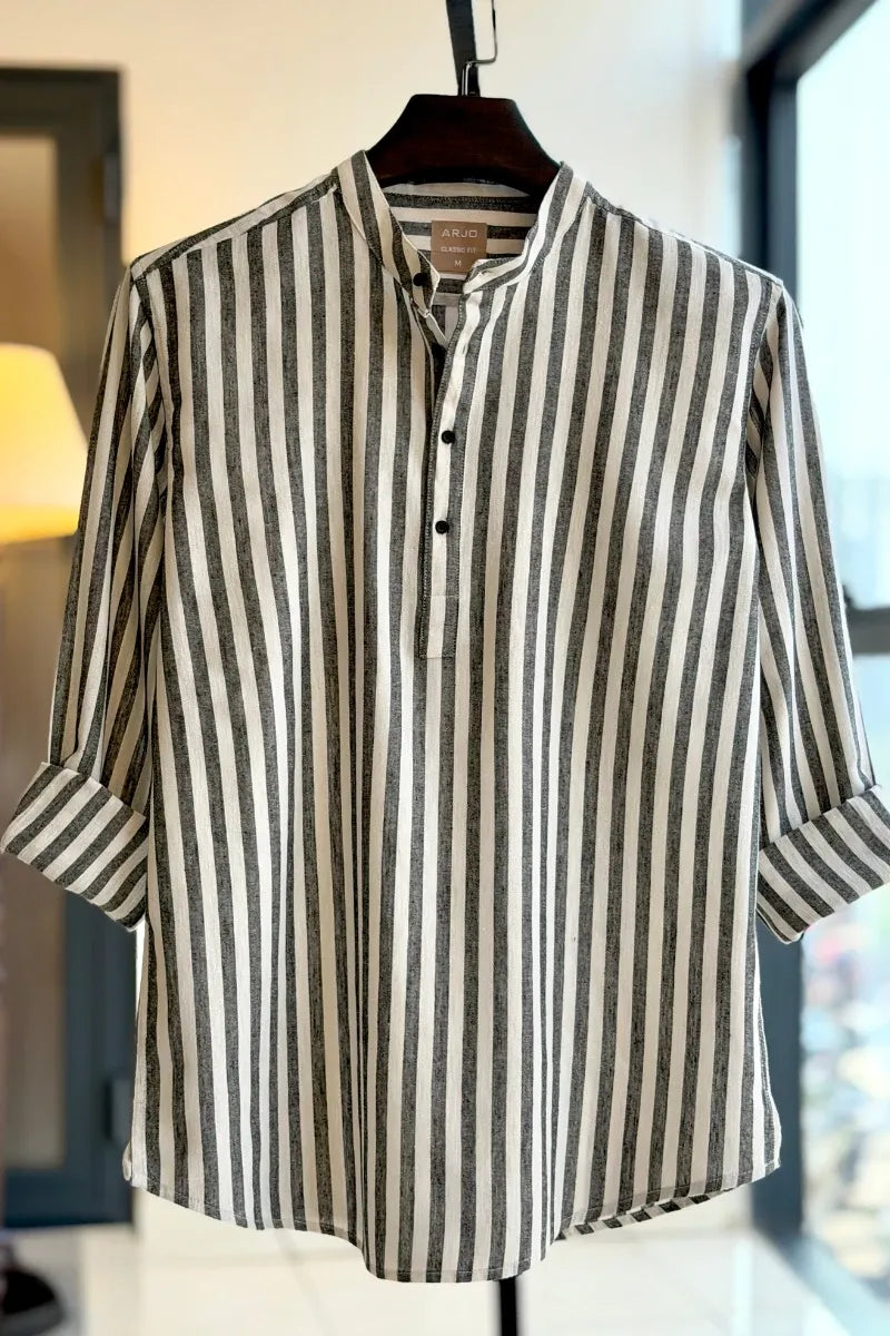 Charcoal Black With Off-White Stripes