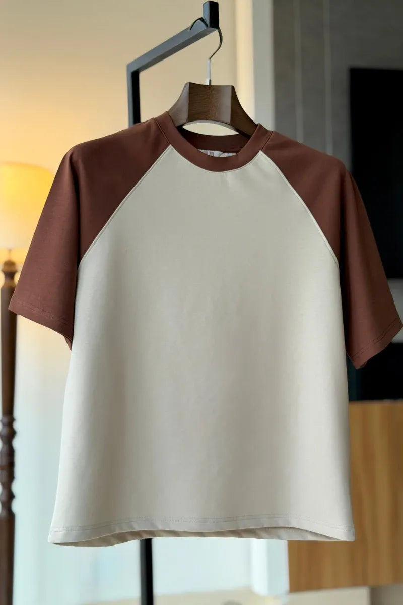 Ivory With Maroon Short Sleeve T-Shirt