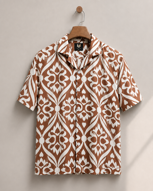 Men’s Premium Printed Cuban Collar Short Sleeve Shirt