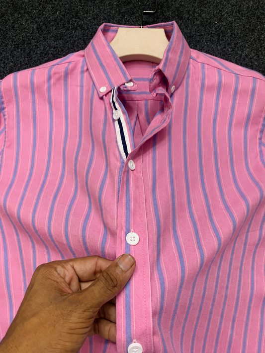 Pink & Blue Vertical Stripe Long Sleeve Shirt