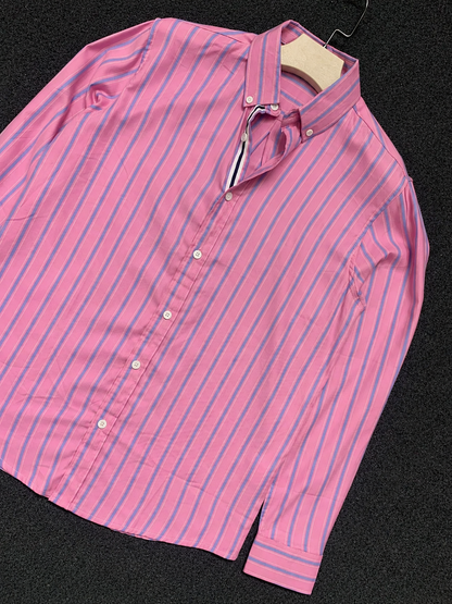 Pink & Blue Vertical Stripe Long Sleeve Shirt
