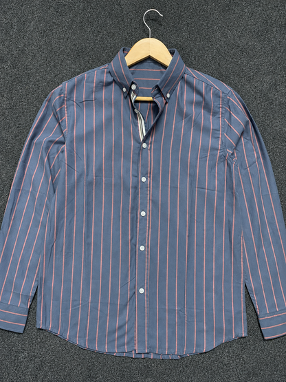 Steel Blue Striped Full Sleeve Shirt – Smart Casual