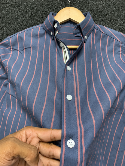 Steel Blue Striped Full Sleeve Shirt – Smart Casual