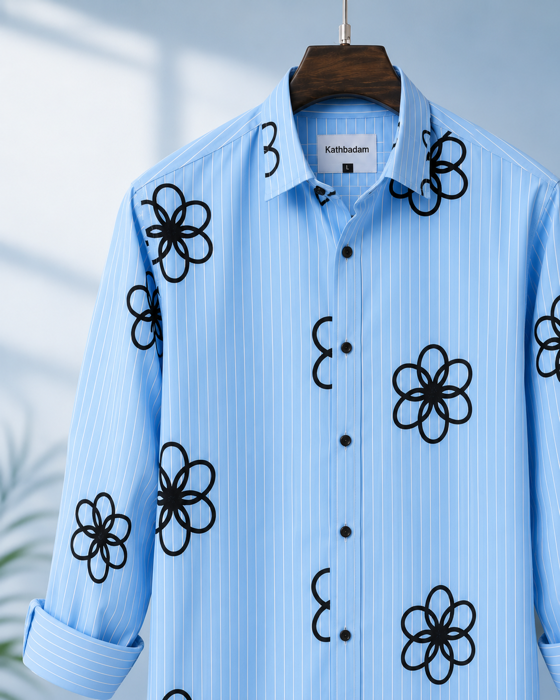 Men’s Sky Blue Floral Printed Full Sleeve Shirt