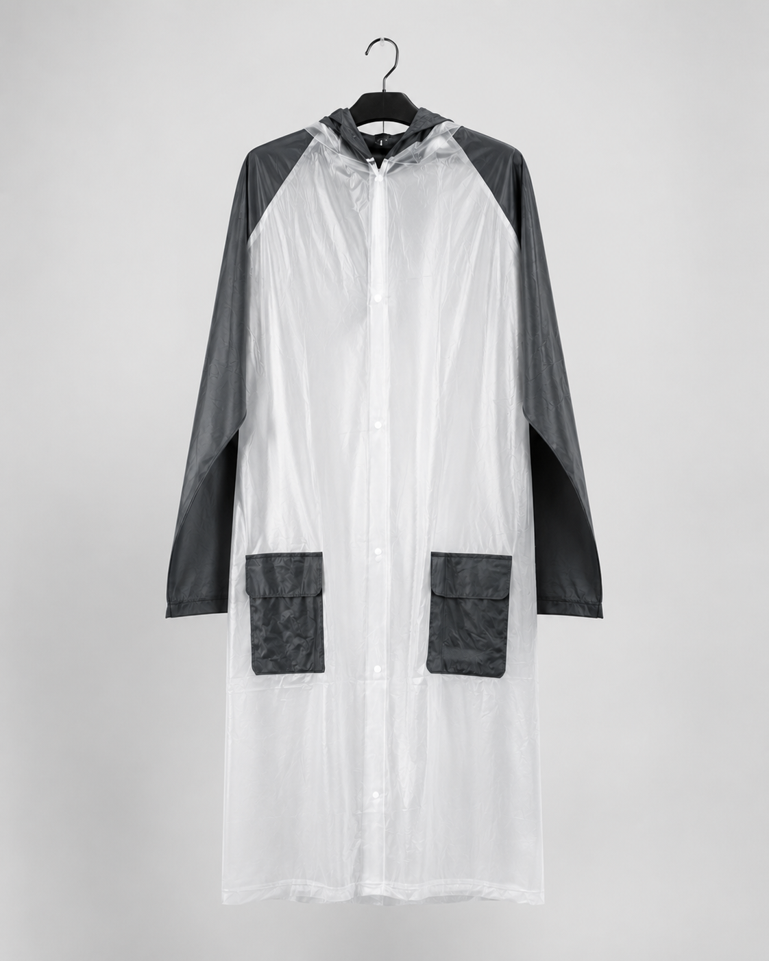 Transparent Hooded Rain Coat – Black & White