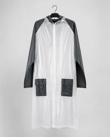 Transparent Hooded Rain Coat – Black & White