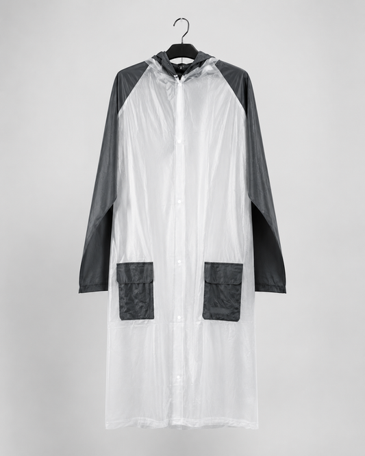 Transparent Hooded Rain Coat – Black & White