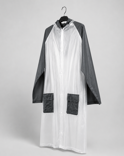 Transparent Hooded Rain Coat – Black & White