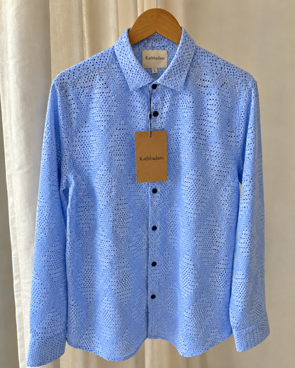 Men’s Sky Blue Textured Printed Full Sleeve Shirt