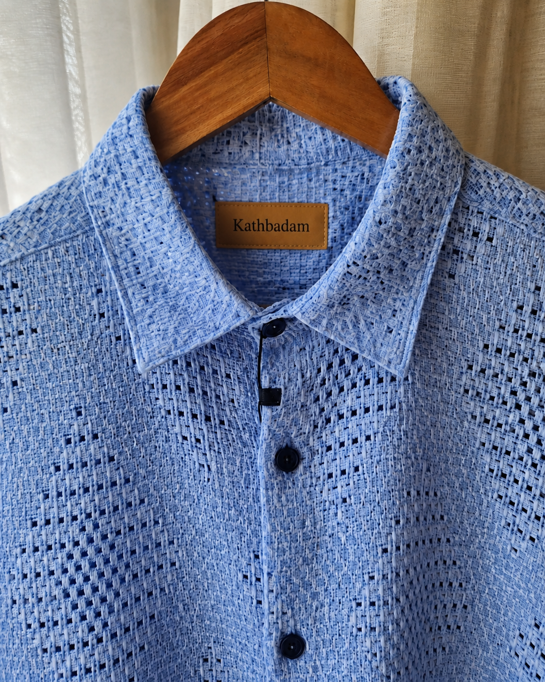 Men’s Sky Blue Textured Printed Full Sleeve Shirt
