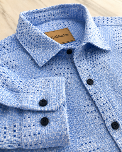 Men’s Sky Blue Textured Printed Full Sleeve Shirt