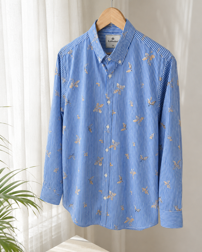 Men’s Striped Floral Printed Full Sleeve Shirt