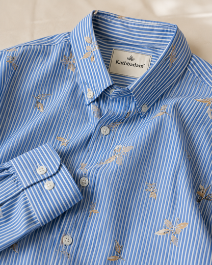 Men’s Striped Floral Printed Full Sleeve Shirt