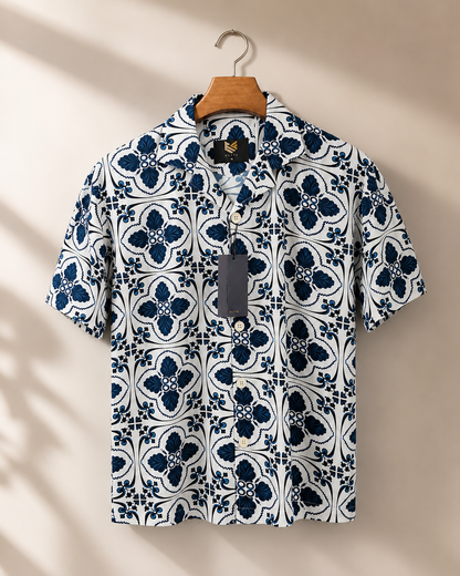 Men’s Premium Printed Cuban Collar Short Sleeve Shirt
