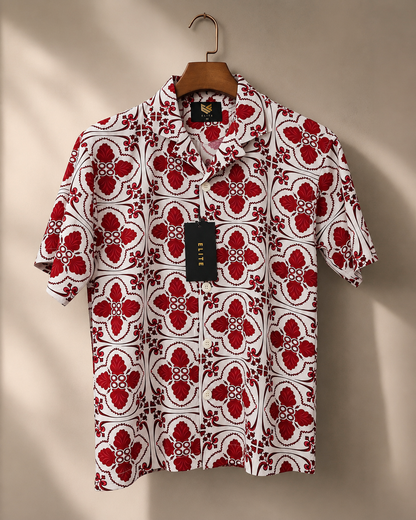 Men’s Premium Printed Cuban Collar Short Sleeve Shirt