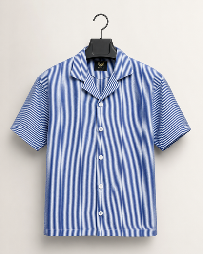 Men’s Premium Striped Cuban Collar Short Sleeve Shirt