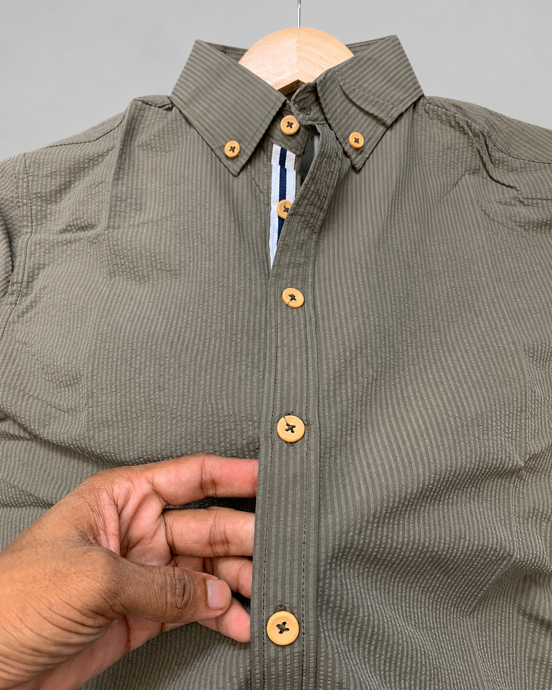 Olive Grey Textured Full Sleeve Shirt