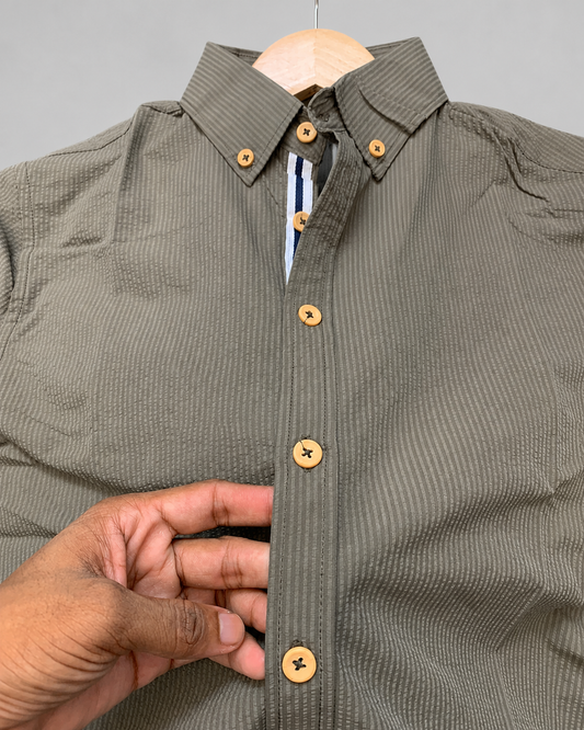 Olive Grey Textured Full Sleeve Shirt
