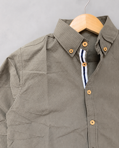 Olive Grey Textured Full Sleeve Shirt
