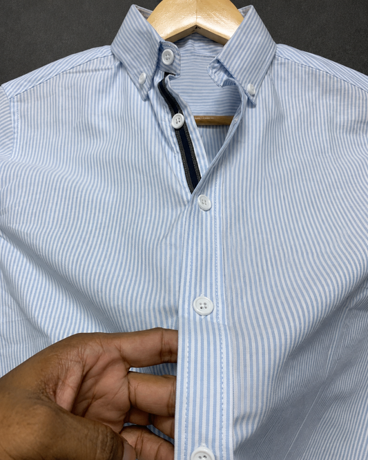Men’s Sky Blue Striped Full Sleeve Shirt