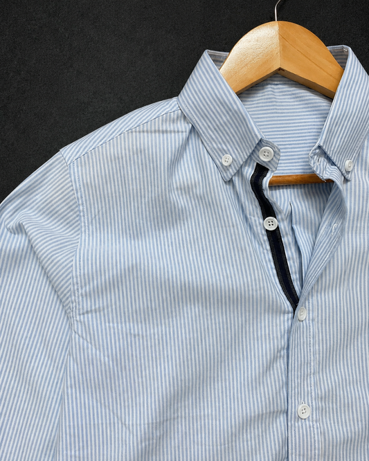 Men’s Sky Blue Striped Full Sleeve Shirt