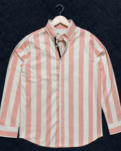 Men’s Peach & Off-White Striped Full Sleeve Shirt