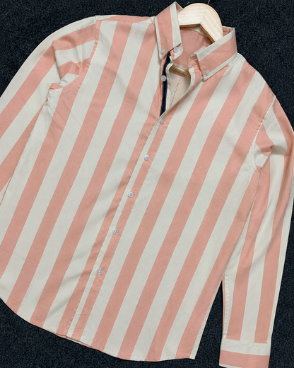 Men’s Peach & Off-White Striped Full Sleeve Shirt