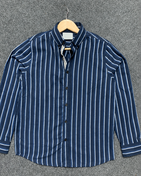 Men’s Navy Blue Vertical Striped Full Sleeve Shirt