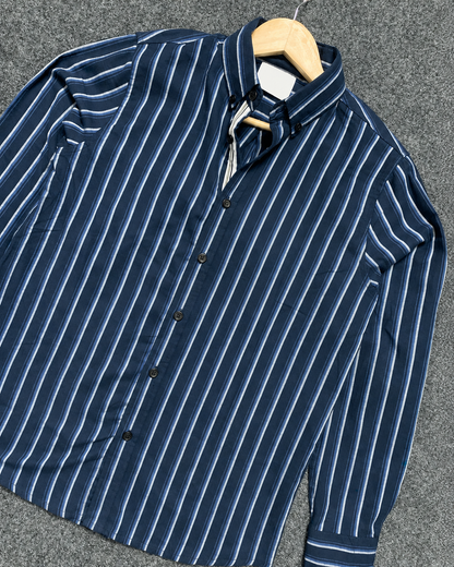 Men’s Navy Blue Vertical Striped Full Sleeve Shirt