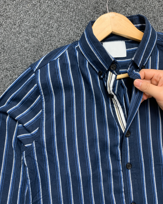 Men’s Navy Blue Vertical Striped Full Sleeve Shirt