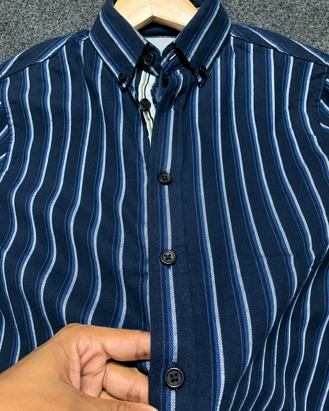 Men’s Navy Blue Vertical Striped Full Sleeve Shirt