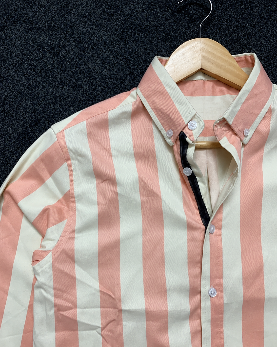 Men’s Peach & Off-White Striped Full Sleeve Shirt
