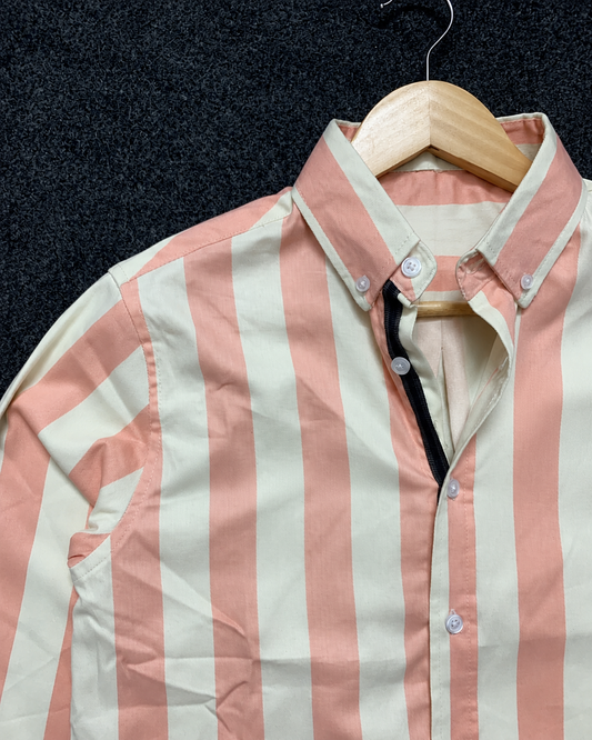 Men’s Peach & Off-White Striped Full Sleeve Shirt