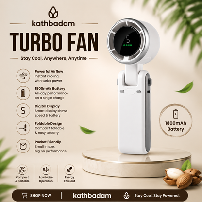 Portable Mini Turbo Fan – 5-Speed, 1800mAh Battery, USB-C Rechargeable