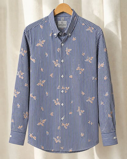 Men’s Striped Floral Printed Full Sleeve Shirt