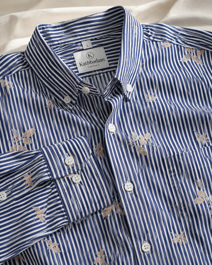 Men’s Striped Floral Printed Full Sleeve Shirt