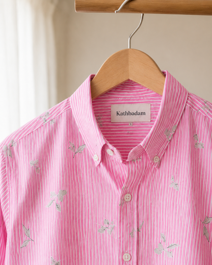 Men’s Striped Floral Printed Full Sleeve Shirt