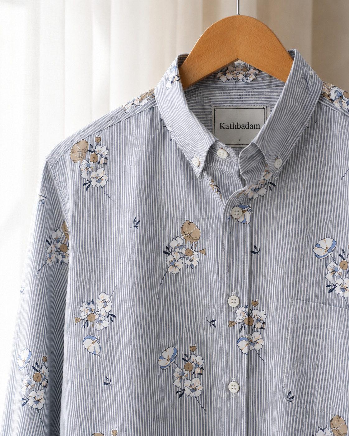 Men’s Striped Floral Printed Full Sleeve Shirt