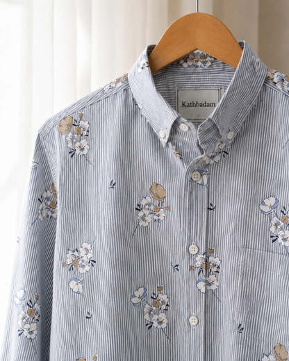 Men’s Striped Floral Printed Full Sleeve Shirt