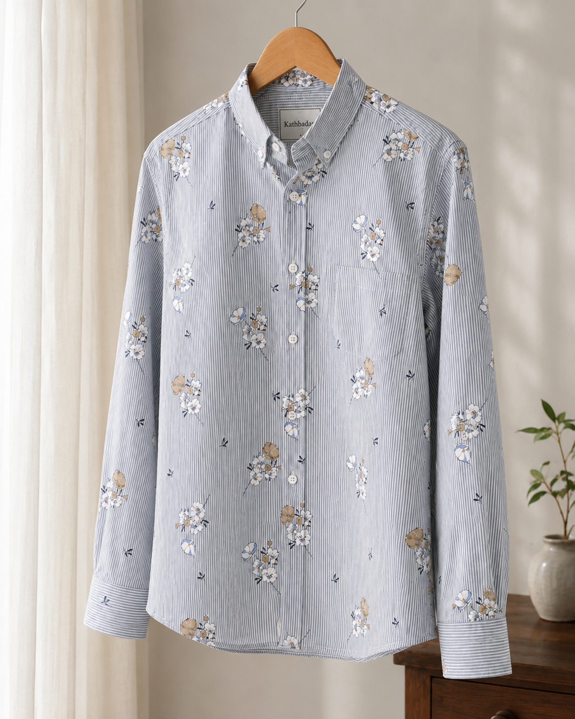Men’s Striped Floral Printed Full Sleeve Shirt