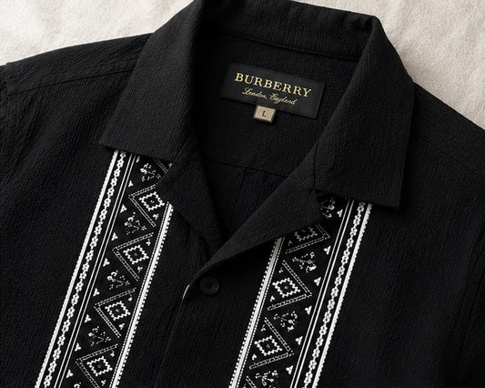 Men’s Black Geometric Border Printed Short Sleeve Shirt