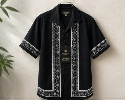 Men’s Black Geometric Border Printed Short Sleeve Shirt
