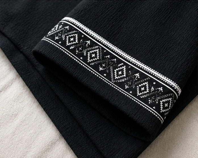 Men’s Black Geometric Border Printed Short Sleeve Shirt