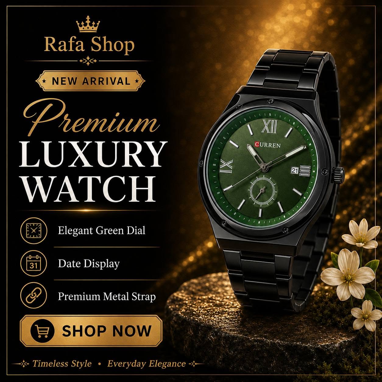 Curren Premium Luxury Quartz Date Display Metal Chain Watch for Men